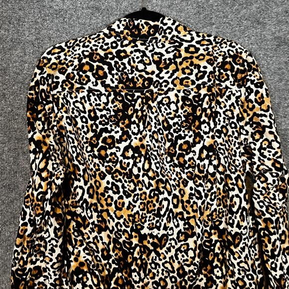 Talbots Shirt Womens 1X Brown Cheetah Print Blouse Button Up Chambray Plus Size - Picture 10 of 10
